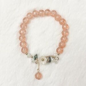 5/$15 🩷 MUST BUNDLE Peach Beaded Charm Stretch Bracelet with Floral Accent